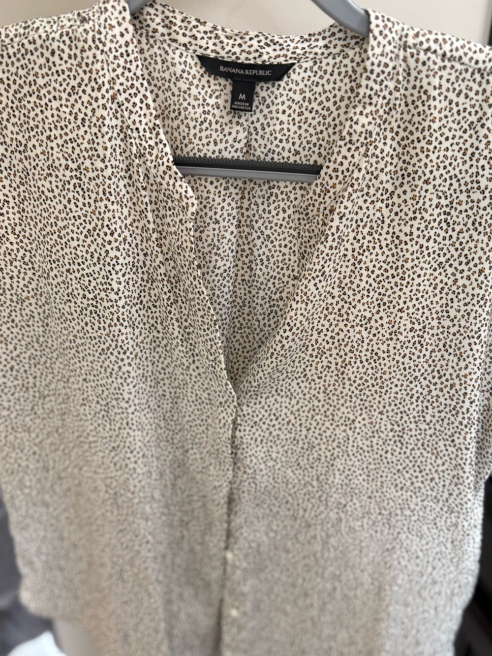Banana Republic Cream and Brown Micro Leopard Print Top